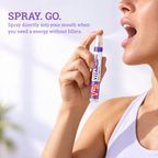 Person spraying V22 Vitamin B12 directly into their mouth