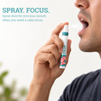 Man spraying V22 Focus directly into his mouth: Spray. Focus.