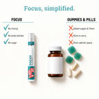 Comparison graphic: V22 Focus spray versus gummies and pills, no mixing, no bulky bottles, no sugar