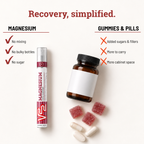 Comparison graphic: V22 Magnesium spray versus gummies and pills, no mixing, no bulky bottles, no sugar