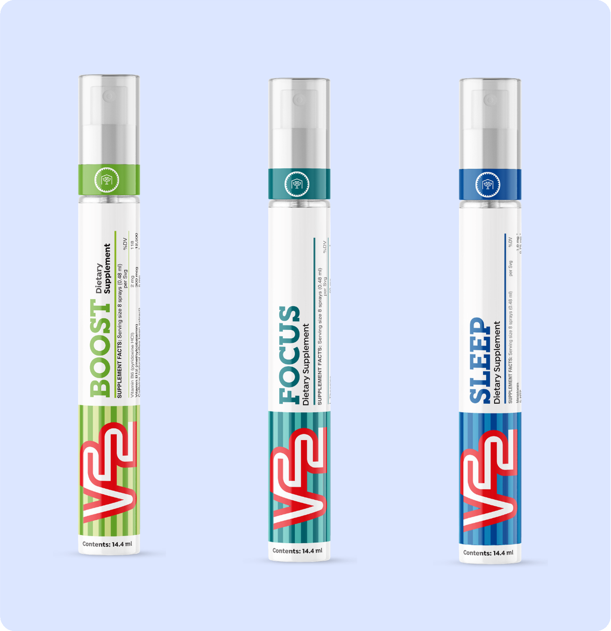 V22 Boost, Focus and Sleep spray bottles